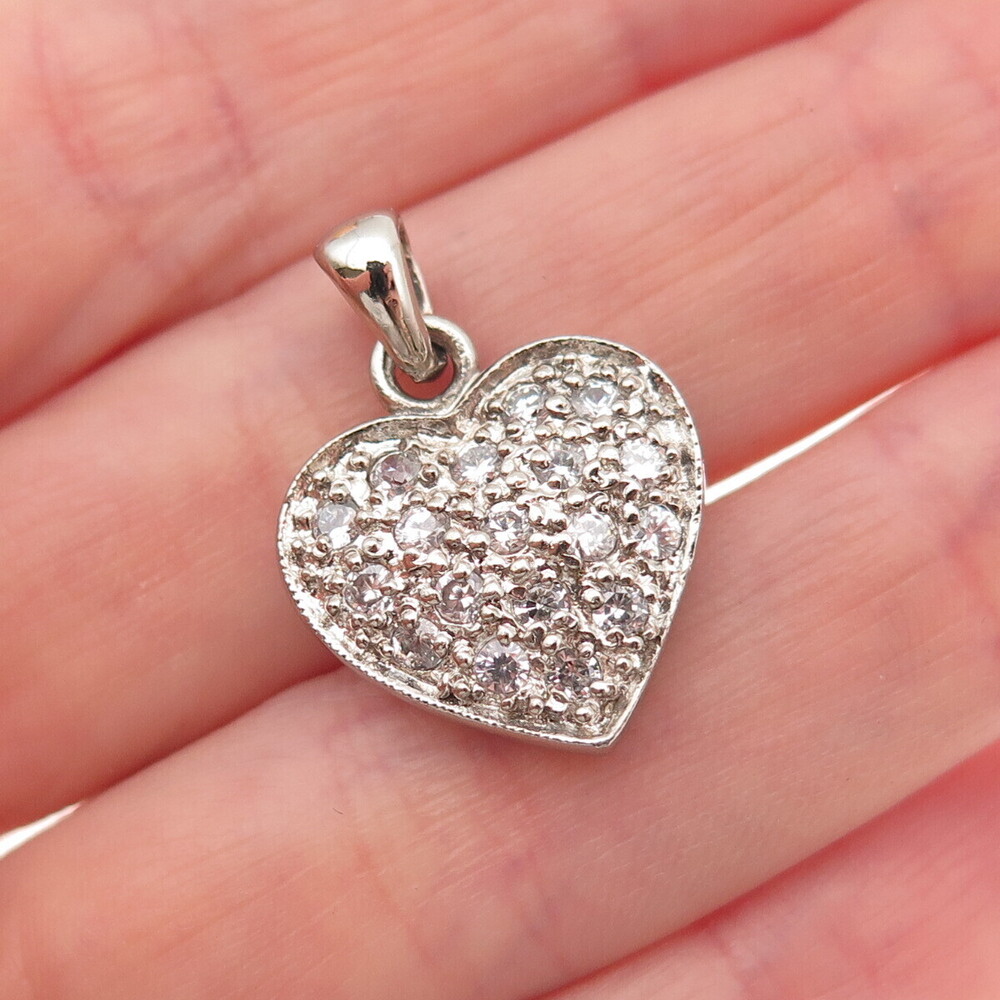 925 Sterling Silver Round-Cut C Z Sparkle Heart Charm Pendant